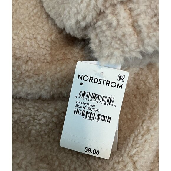 BP. Nordstrom Juniors Faux Shearling Boxy Bomber Teddy Jacket Beige Burnt Sz Med - Picture 8 of 8